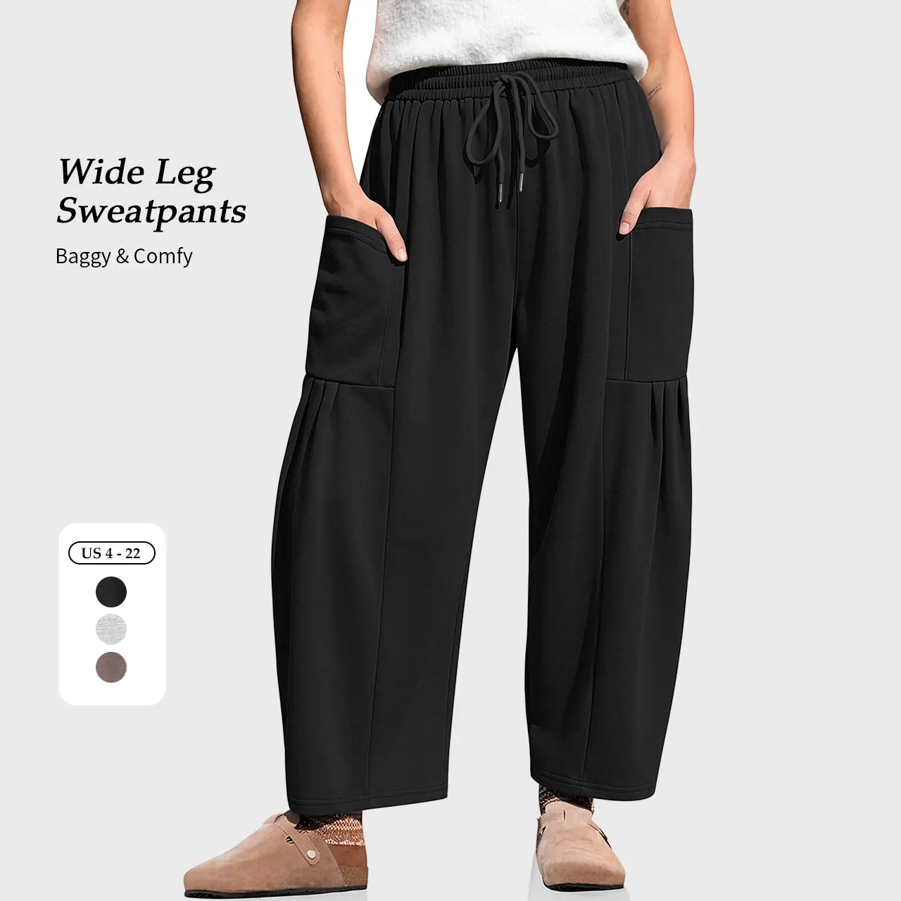 TARSE Womens Wide Leg Sweatpants Drawstring Casual Baggy Harem Pants Cotton Comfy Minimalist Elastic Waist Trouser with Pockets 2026 Fashion Womenswear