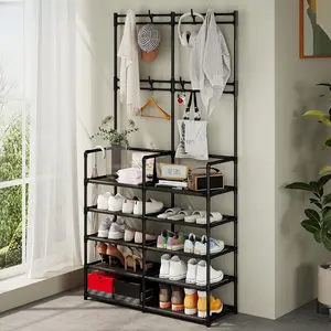 5-Tier Coat and Shoe Rack, Entryway Coat rack with 8 Hooks Hanging Organiser Hanging Organiser Hangable Hangable