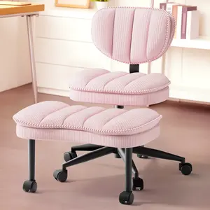 [Luxury Soft Corduroy]Ergonomic Cross Legged Chair, 360 °   Swivel Meditation Chair with Wheels, Height Adjustable Seat for ADHD, Strong Lumbar Support, Chic Home Office Furniture, Stripe Corduroy,  pink