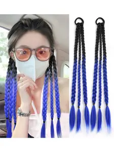 Women's Fake Hair Boxing Braid Color Gradient Fashion Wig Braids Sweet Cool Twisted Dirty Bun Tail Three Gradual Color Tails Synthetic Extensions Hair Weave Extensions Synthetic Hair Piece Synthetic Hairpiece