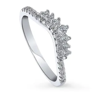 BERRICLE Sterling Silver Wishbone Rings Stackable Curved Half Eternity Band Ring for Women, Round Cut Cubic Zirconia CZ