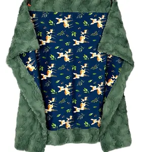 Bambi Deer on Glacier Basil Minky Baby Blanket