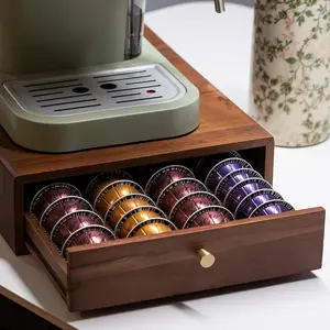 Wood Coffee Pod Drawer Compatible with Nespresso Vertuo, Pod Holder Organizer Tray, Storage Stand Container, Capsule Holder for Coffee Bar Countertop, 40 Big or 60 Small Pods Capacity