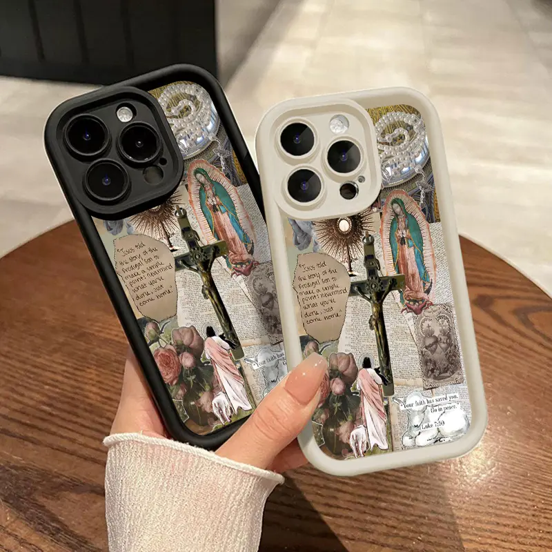 Phone case for iPhone 17 Pro Max 16 Plus 15 14 13 12 11 Air E Virgin Mary Anti-Scratch Shockproof TPU Bumper Drop-proof Cover Gifts for Women Men Girls Boys