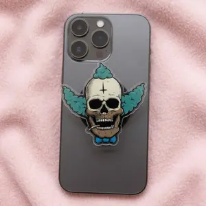 Clown Skull with MagSafe Phone Grip, Horror Aesthetic Magnetic Phone Holder, Kawaii Scary Fan Gift , Kindle Accessories sticky Baby mount Library Card Flower-Shaped Multi-Functional Stand Universal Car Double-Sided Octo Adjustable Portable