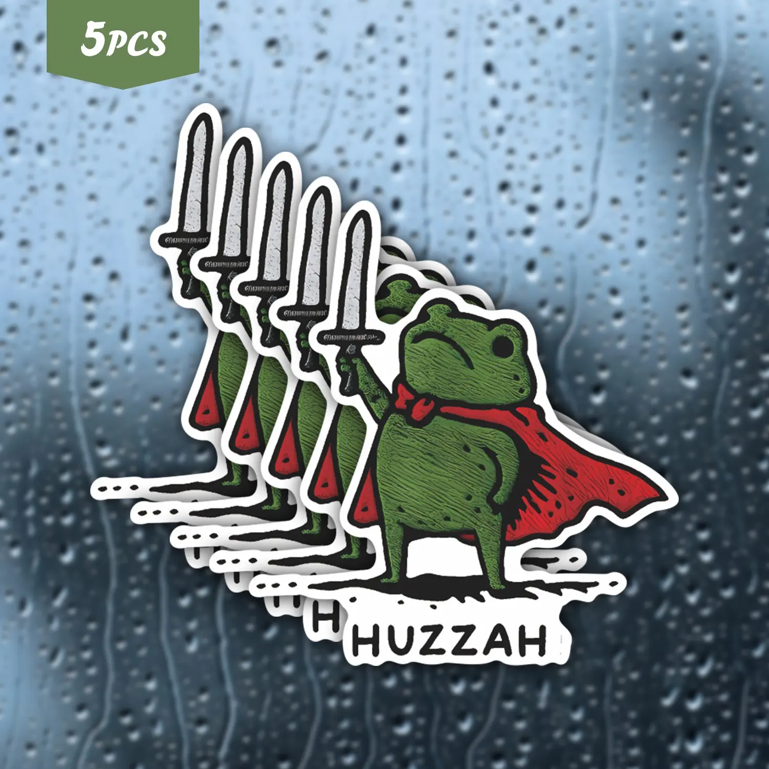5Pcs "Huzzah" Frog Knight Waterproof Vinyl Sticker, Funny Medieval Frog Warrior Self-Adhesive Decal, Suitable For Water Bottles, Laptops, Journals, Ideal For Frog Lovers, Fantasy Fans And Whimsical Vibe Enthusiasts, Funny Stickers