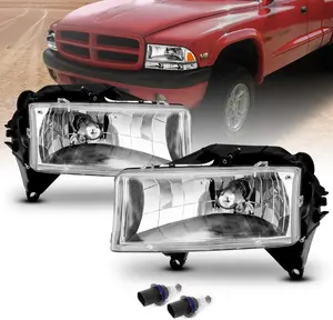 AmeriLite for Dodge 1997-2004 Dakota Durango Crystal Euro Replacement Aftermarket Headlights Set - Passenger and Driver Side
