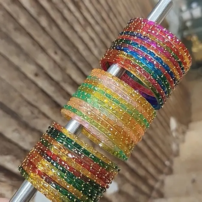 Hot Selling Glass Bangles Set - 12pcs Raindrop Design, 4pcs Kashmiri Ghungroo Bangles
