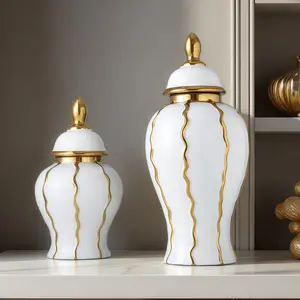 Ceramic Vase with Edge, Elegant Decorative Flower Pot, Flower Arrangement Vase, Lid Included, Water Fillable, Perfect for Home & Office, Modern Ceramic Vase