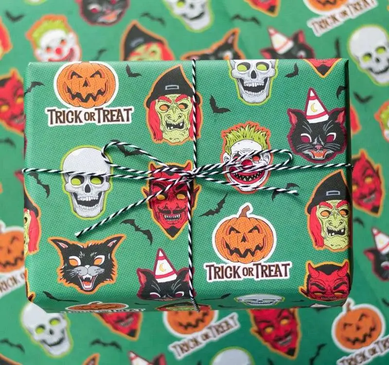 Halloween Mask Wrapping Paper, Halloween Gift Wrap