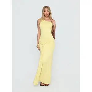 Get Lucky Drape One Shoulder Maxi Dress Lemon Yellow