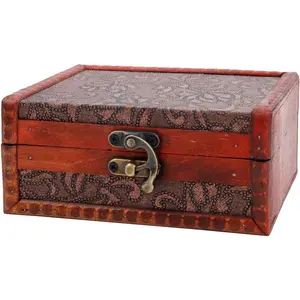 1 count  Wooden Box with Hinged Lid Flower Motifs Antique Trunks for  Keepsakes  Collection Storing Storage Organizer Decorative  Box with Lid, 5.71" x 4.61" x 2.56"