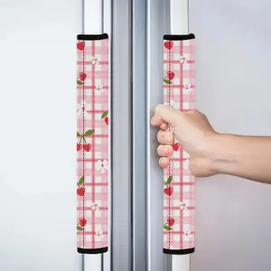 2pcs 4.7x15.7 inch Cute Pink Checker Cherry Pattern Kitchen Appliance Handle Covers | Removable and Reusable Protective Covers for Refrigerator/Dishwasher/Microwave/Oven.  Home Decor, Holiday Gift. 1230LYY
