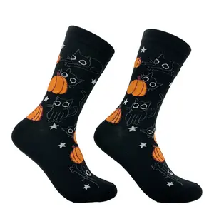 Women's Black Cat Pumpkin Socks Funny Cute Halloween Graphic Footwear Funny Graphic Socks Comfortable Fitted Spandex Cotton