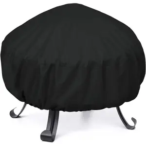 Round Fire Pit Cover 32 Inch, Heavy Duty  Firepit Cover Small, Patio Fire Table Cover, Fade and  Material,  Weather Protection, 32" Dia x 14" H, Black