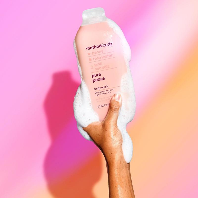 Method Pure Peace Body Wash 18 oz Paraben & Phthalate Free Gentle Cleanse for Daily Grooming Soothing Cleansing Peony Rose Water Pink Sea Salt