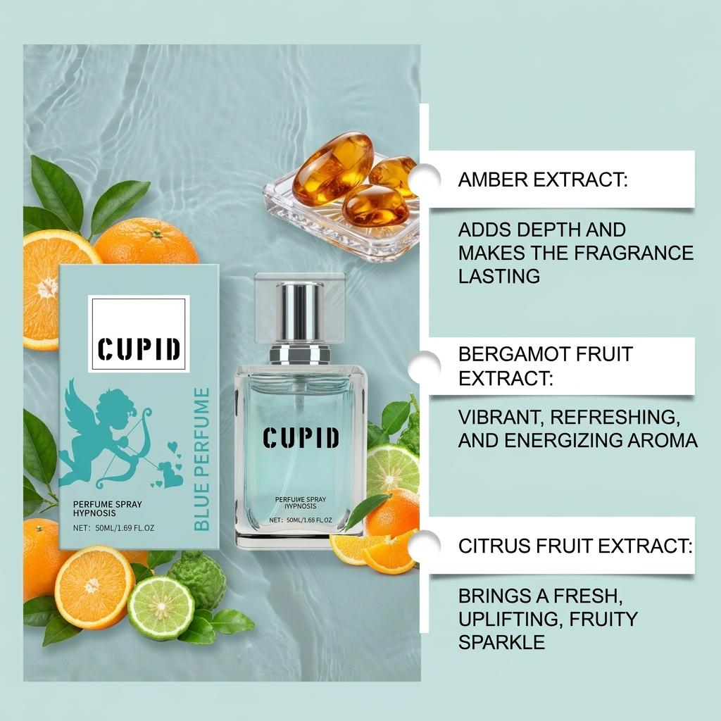 Cupid Blue Cologne for Men, Fresh Citrus Amber Fragrance, Long-Lasting Portable Perfume Spray sweet daily