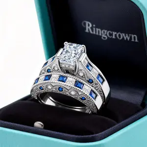 GYVAIN Women's White Gold Plated 1CT CZ Wedding Ring Set Bridal Engagement Rings Fine Nickel Free Copper AAA Grade Diamonds Unique Design