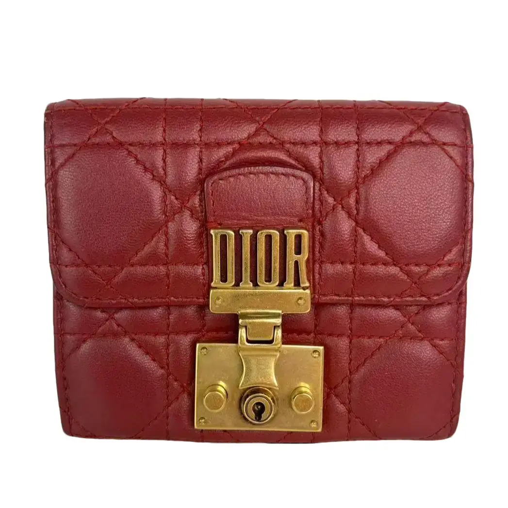 Pre-owned Dior Leather Small Leather Goods Red DiorAddict Cannage Compact Wallet