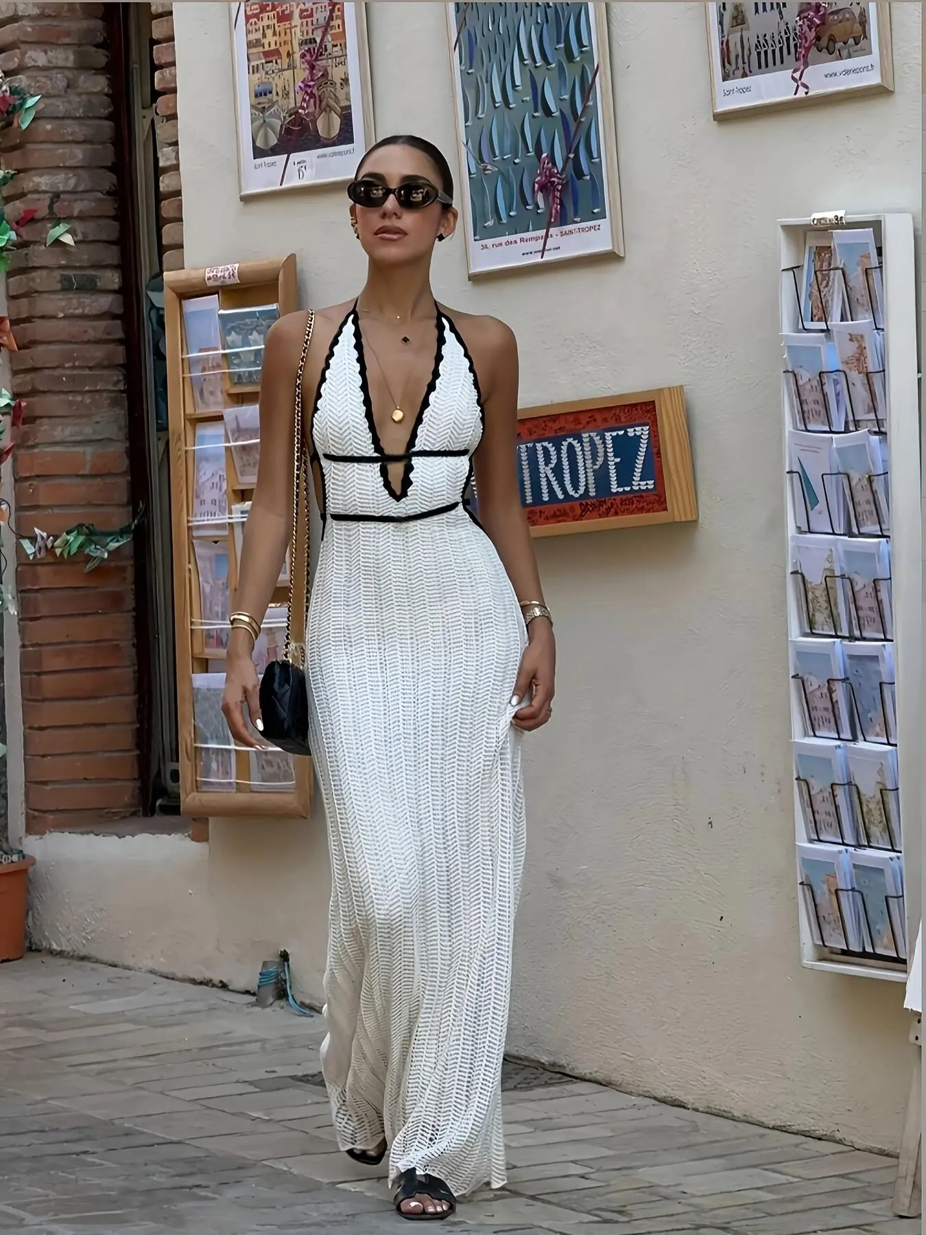Elegant Chic Backless Sleeveless Long Dress Maxidresses, Chic Elegant Fitted, Perfect for Summer Vacation & Early Brunch, Stylish Design for Casual Wear, Casual Elegant Dresses, Womenswear