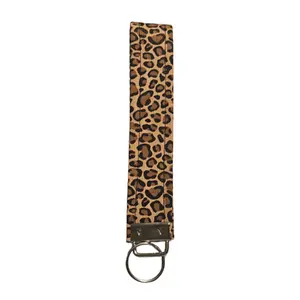 Brown and Black Cheetah Wristlet Keychain, Cute Key ID Badge, Wallet, and Key Holder