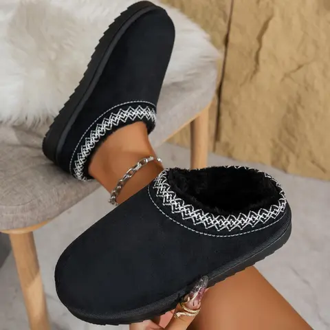Women's Solid Color Plush-Lined Slippers, Casual Soft Comfortable Home Slippers, Warm House Slippers, Fuzzy Warm Slippers, Warm for Indoor & Outdoor Use for Fall & Winter, Non Slip Slippers, Warm Home Shoes