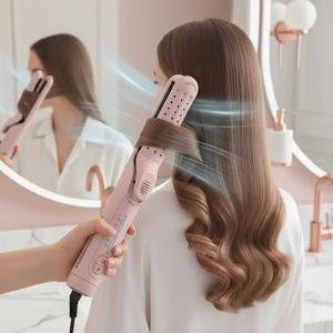 2 in 1 pink heated curler hair straightener & curler, anti scald curling iron, 360° air conditioning, 5-speed temperature & dual voltage for long & short hair, hair curler iron, curling irons, hair styling tools, curling wand, curling iron with clamp