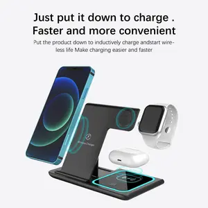 3 in 1 Foldable Wireless Fast Charger, Fast Charging Station Stand for Iphone, Versatile Wireless Charging Station for Apple Devices, Charging Stand for iPhone, Apple Watch, Airpods, White