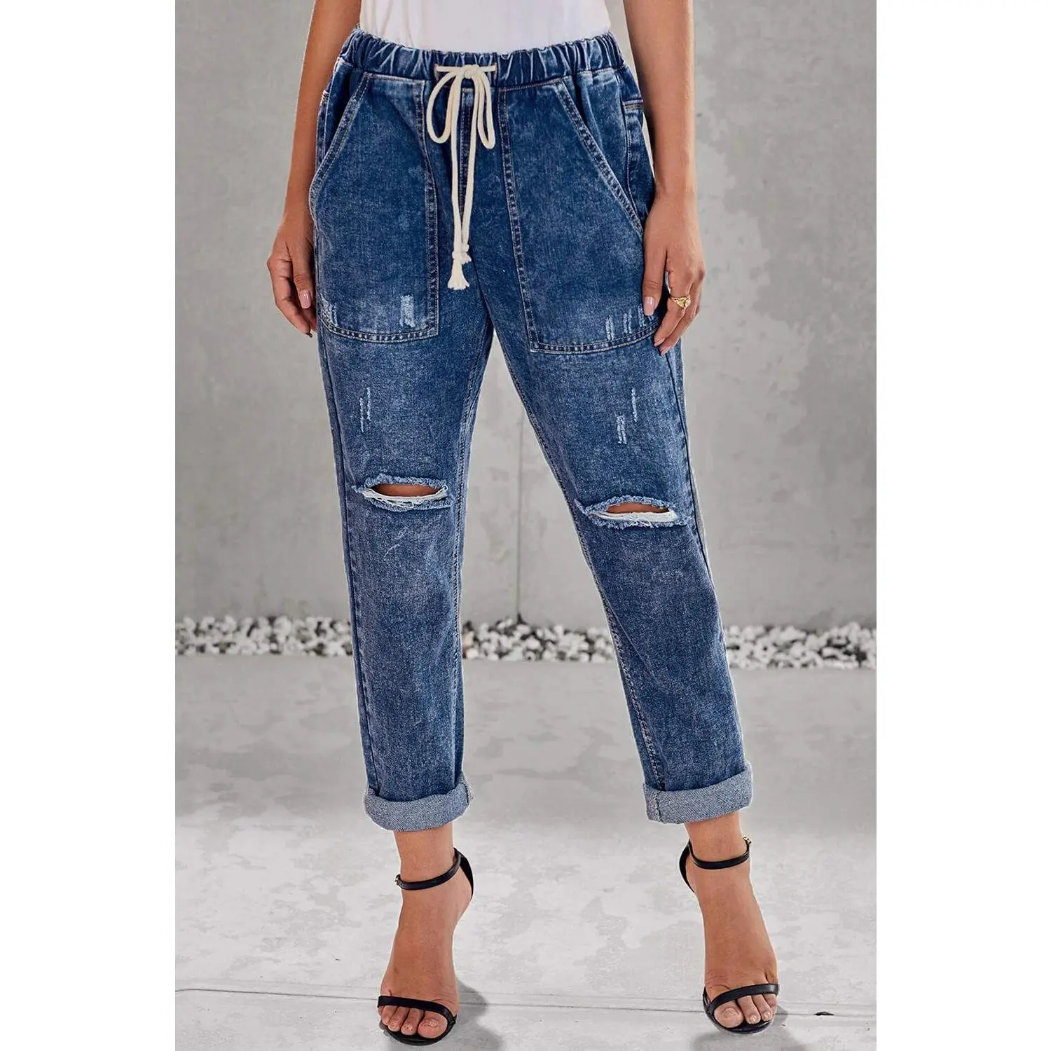 Drawstring Denim Joggers Drawstring Denim Joggers