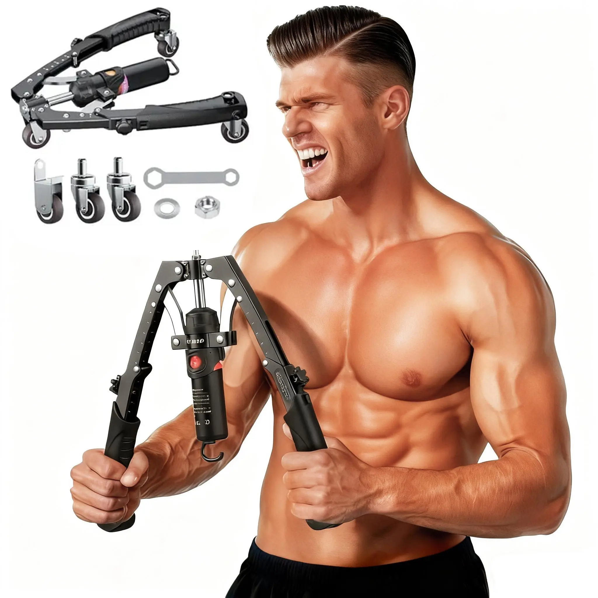 2-in-1 Arm and Chest Twister, Hydraulic Power Chest Press Machine with 15 Adjustable Levels (22-440 lbs) for Home Gym Upper Body & Core Workouts, Portable Fitness Equipment, Chest Press Machines, Chest Workouts