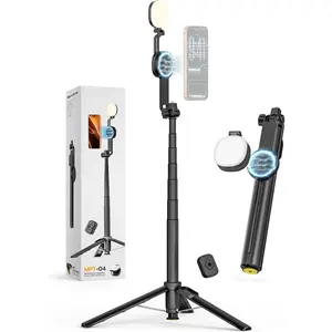 Tripod for  & Android with Light,69" Extendable Selfie Stick for Magsafe,Auto-Open Phone Stand w/ Selfie Light,Remote,Vlogging Kit for Video Recording(MPT-04)