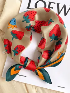 Cute Cat Strawberry Print Scarf, Multi-Use Silk Shawl, Perfect for Outdoor Travel Dating, Versatile Fashion Accessory