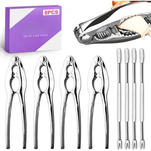 Seafood Tools Set with 4 Crab Crackers and 4 Forks - Duty Stainless Steel Lobster Cracker Tool for Crab , Shellfish, Crawfish - Kitchen Nut Cracker