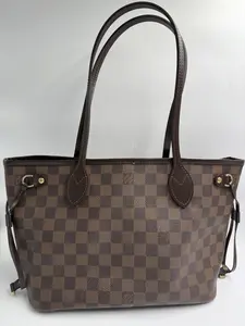 Pre-owned Louis Vuitton canvas Tote Bags Neverfull PM in Damier Ebene Red Interior KY02475