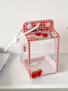 Cute 3D Milk Box Transparent Doll Bag, Student Toy Figure Storage Bag, Outdoor Baby Display Bag, Hanging Accessory