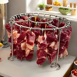 This elegant 2026 vertical kebab stand with 24 sticks suits 3QT–6QT air fryers, ovens and compact grills. It provides balanced heating, avoids charring, great for kebabs, veggies and sausages, functional kitchen accessory, Barbecue Accessories.
