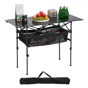 fathersdaygift VEVOR Folding Camping Table, Portable Roll Up Side Tables, Lightweight Aluminum Beach Table with Adjustable Height, Large Storage Bag and Carry Bag, For Outdoor BBQ Tailgating Picnic, Travel, Black