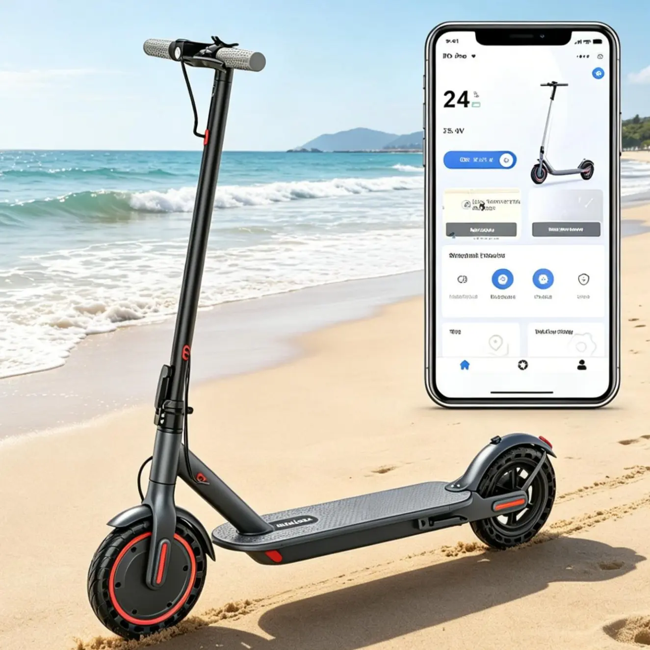 350W Electric Scooter with 5.2Ah Battery – 8.5" Solid Tires, 19MPH Top Speed, Long Range, Dual Brakes, Foldable, App Control for Adults