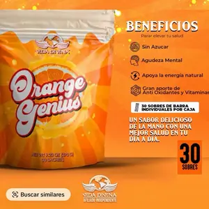 Orange Genius Juice Beverage - 30 Servings of Natural Ingredients for Energy & Concentration - Ideal for Healthy Living - Vitamin & Fruit Dietary Supplement
