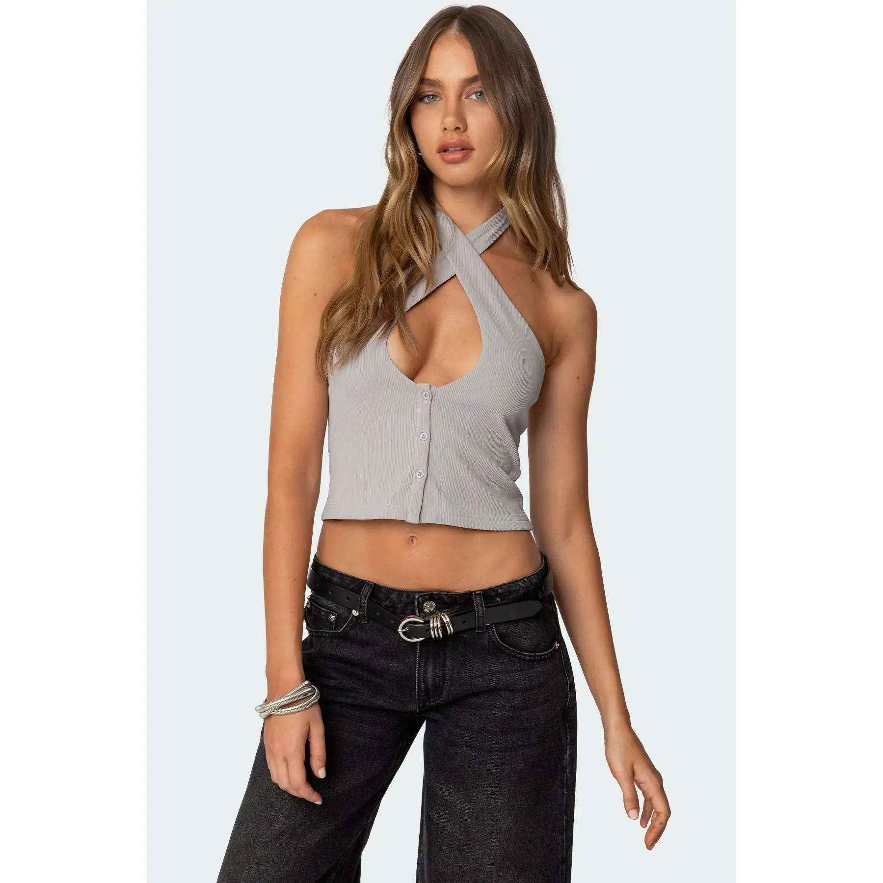 Reissa Criss Cross Halter Top - TikTok Shop