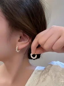 Luxury Elegant Round Faux Pearl Decor Hoop Earrings for Women, Faux Pearl Drop Earrings for Galentine's Party Style, Fashion Vintage Jewelry Cute Accessories As Gift for Gf