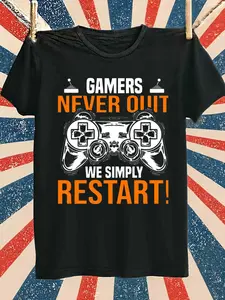 Restart Gamers Tee game console graphic t shirts t-shirts for men 180G 100% Cotton black High-quality clothing, perfect for every day Casual sportswear for summer Casual Daily Wear game game over new years gifts