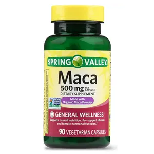 Spring Valley Maca Dietary Supplement 500mg Organic Maca Powder 90 Count - Supports for Hormonal Health and General Wellness, 90 Capsules