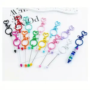 10 Piece Heart Keychain Set, Silver Color Metal Blank Keychains, DIY Beaded Key Rings, Decorative Accessories, Bag Charms, Holiday Gifts