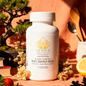 Kid's Methyl Multvitamin Chewable Supplement with Grape Flavor Sweetened with Stevia & Xylitol 60 Day Supply with folinic acid, methylfolate, and methylcobalamin B12