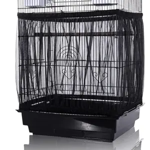 Bird Cage Seed Catcher, Large, Stretchy Form Fitting Mesh Skirt Cover for Parrot Enclosures, Light and Breathable Fabric,  Scatter and Mess, ,Adjustable, Lightweight,Black