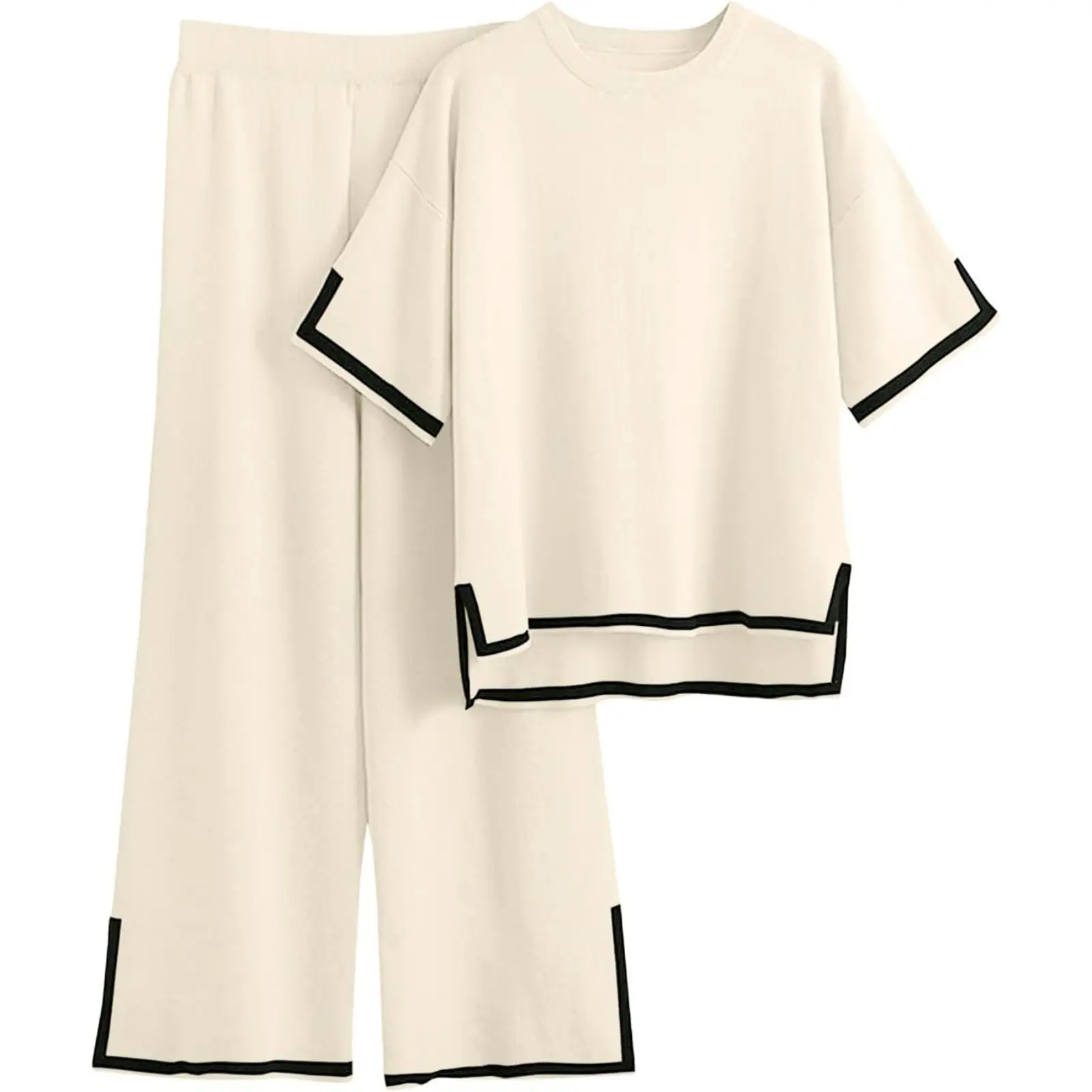 Tankaneo Womens Plus Size Lounge Sets 2 Piece Outfits Short Sleeve Pullover Tops Wide Leg Pants Summer Travel Outfits