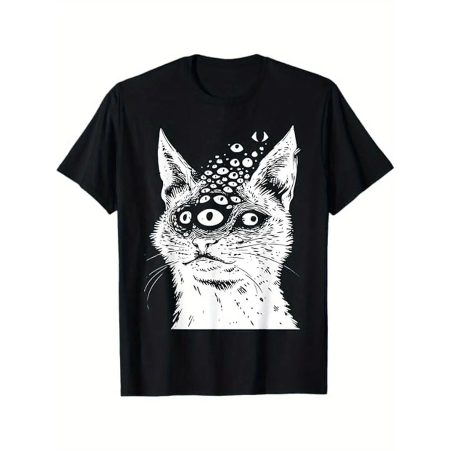 [100% Cotton] Weirdcore Cat Grunge Alt Harakuju Trippy Creepy Horror Goth T-Shirt  Golf Gift T-Shirt For Men and Women
