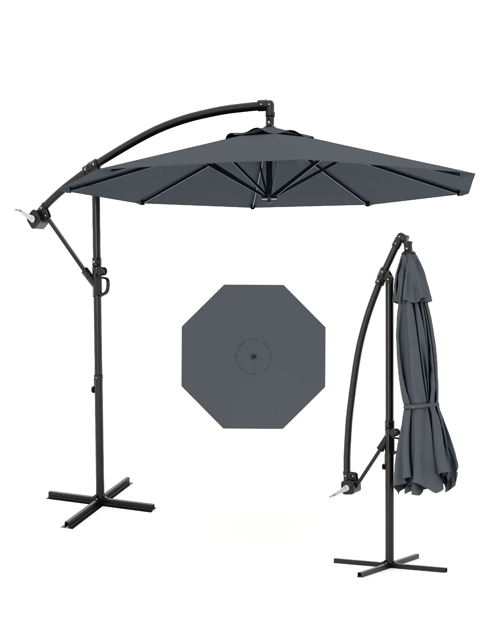 10FT Offset Cantilever Patio Umbrella with Cross Base – UV & Fade Resistant, Wind Resistant, Infinite Tilt, Easy Crank Lift – Outdoor Sun Shade for Backyard, Garden, Deck, Pool – No Color Specified