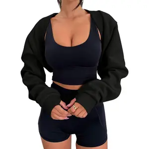 Women's Bolero Shrug Long Sleeve Cropped Sweatshirt with Thumb Hole Workout Shrugs Open Front Y2K Tops 2026